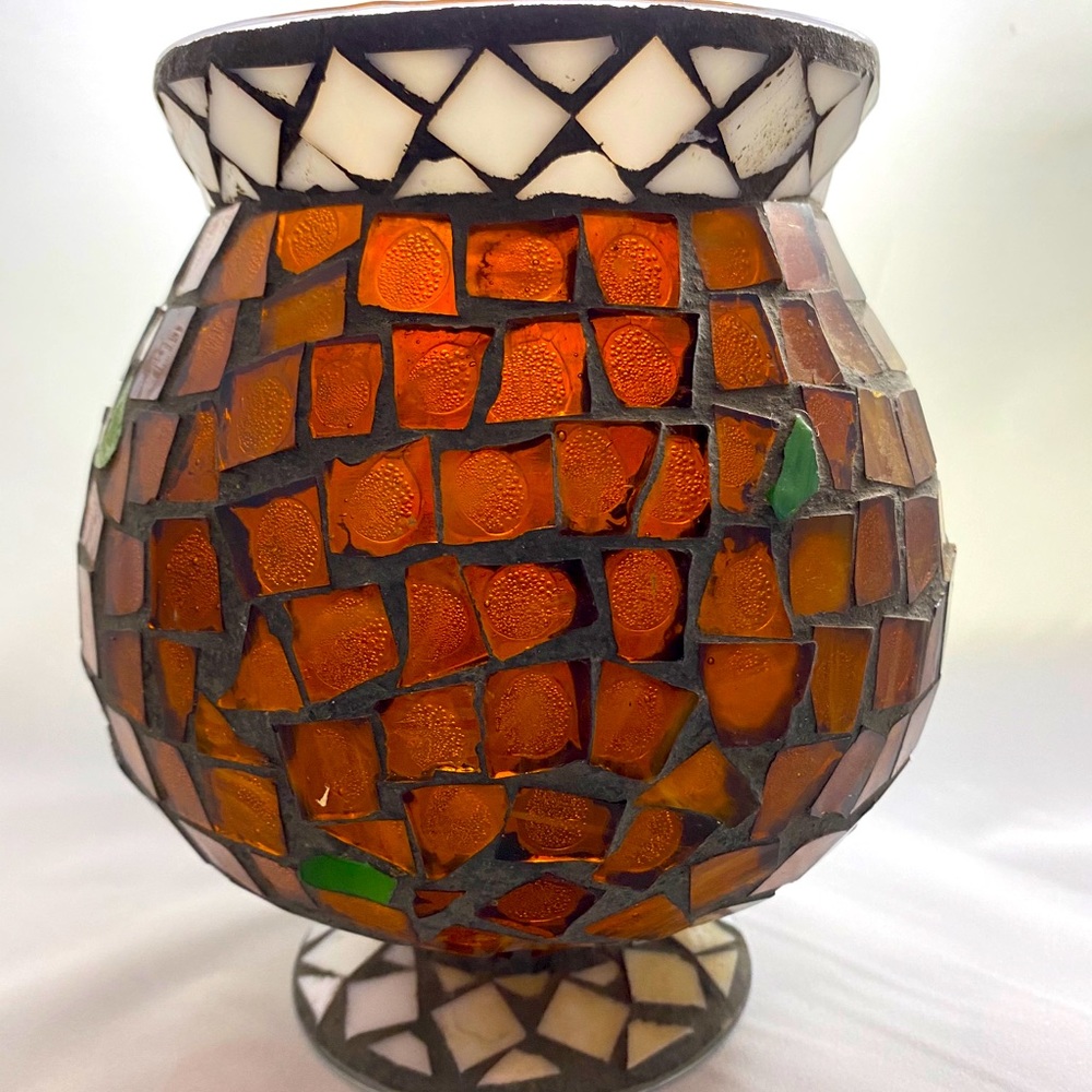 Beautiful Mosaic Stained Glass Candle Holder Vase Large 7.5" tall X 5"